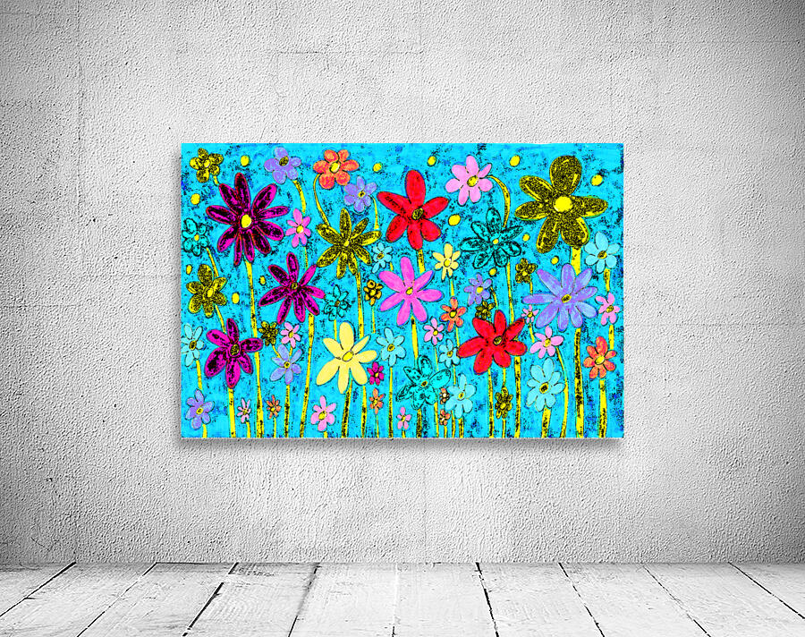 Abstract Vibrant Floral Display on a Blue Background Wall Preview