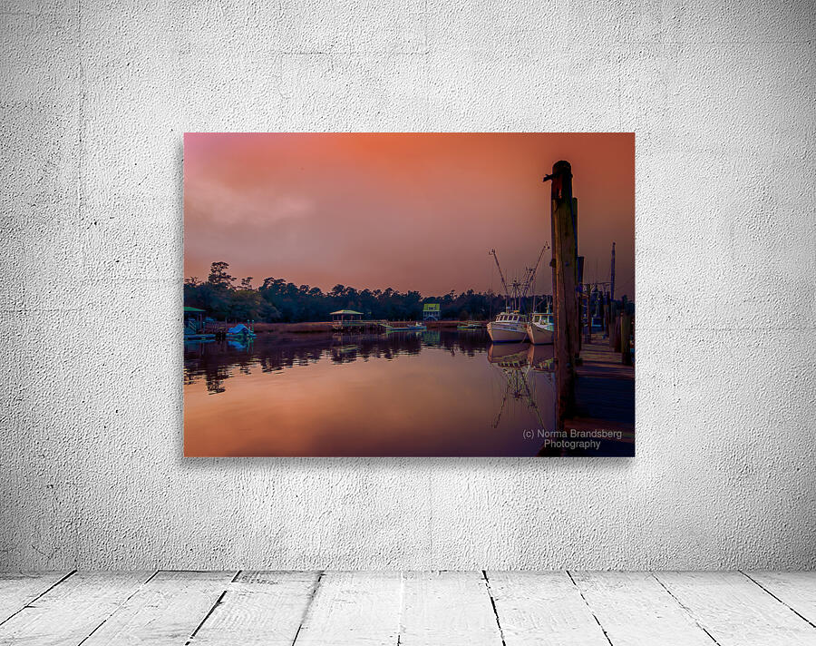 Low Country Shrimper Fog Sunset Wall Preview