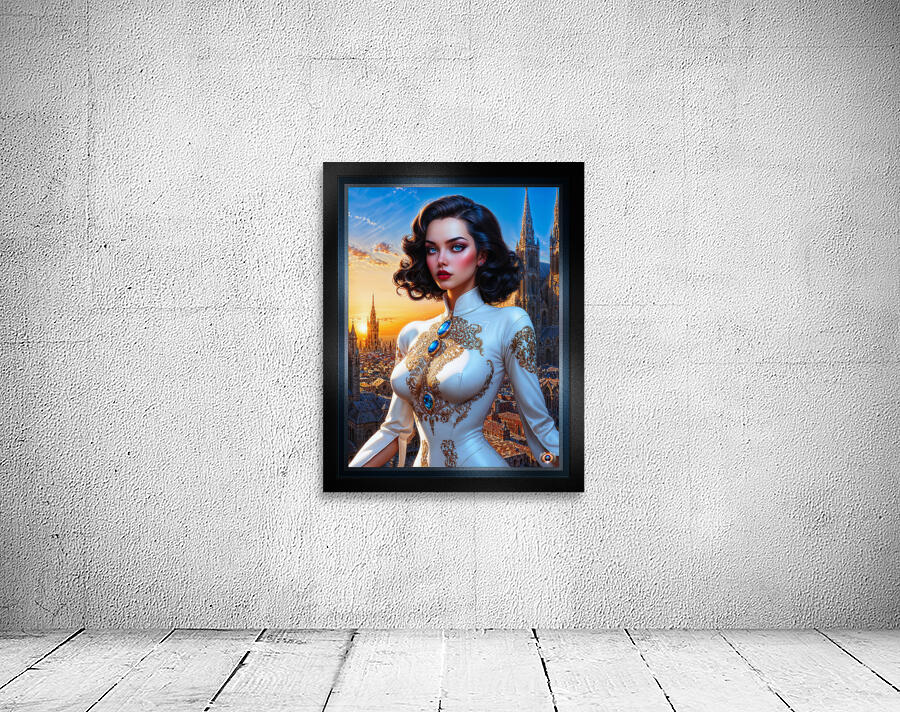 The Regal Thycia Assani Against The Backdrop Of The Brassia Metropolis Mesmerizing AI Concept Art by Xzendor7 Wall Preview