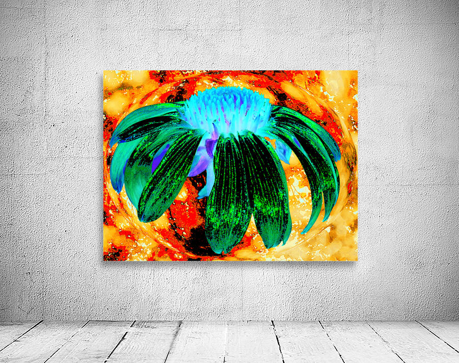 Abstract Green Cone Flower Too on an Orange Abstract Background  Wall Preview
