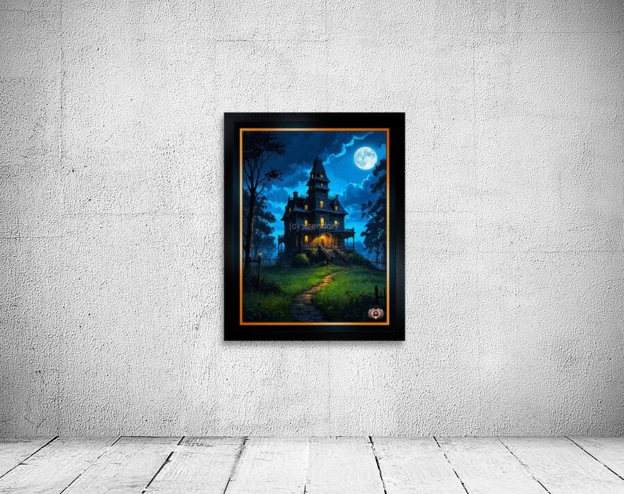 Gothic Noir Haunted Victorian Mansion By Moonlight Haunting Halloween AI Concept Art by Xzendor7 Wall Preview