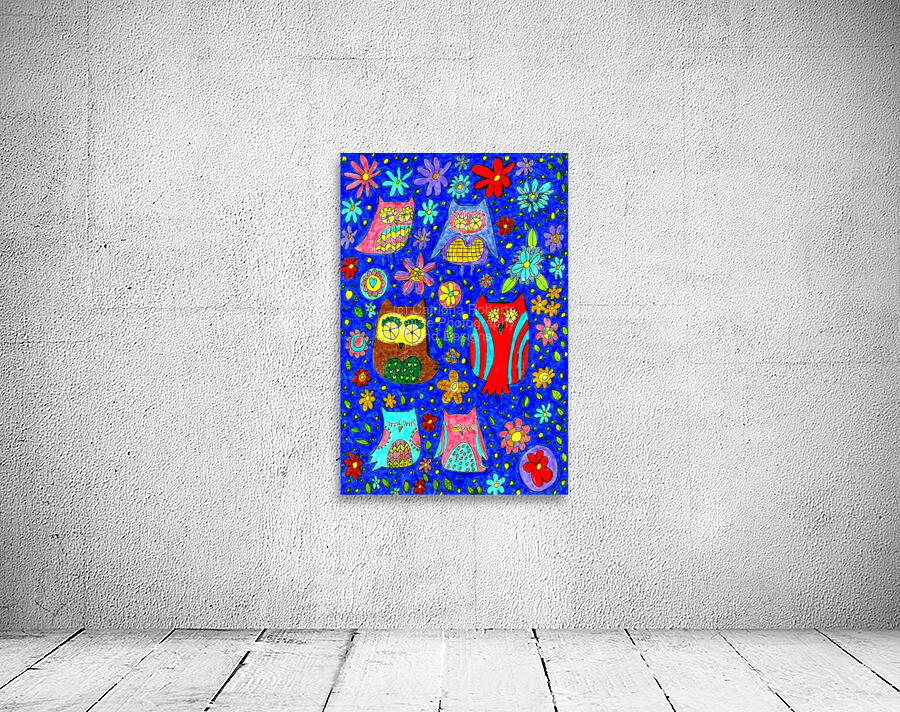 Abstract Owls and Colourful Flowers Wall Preview