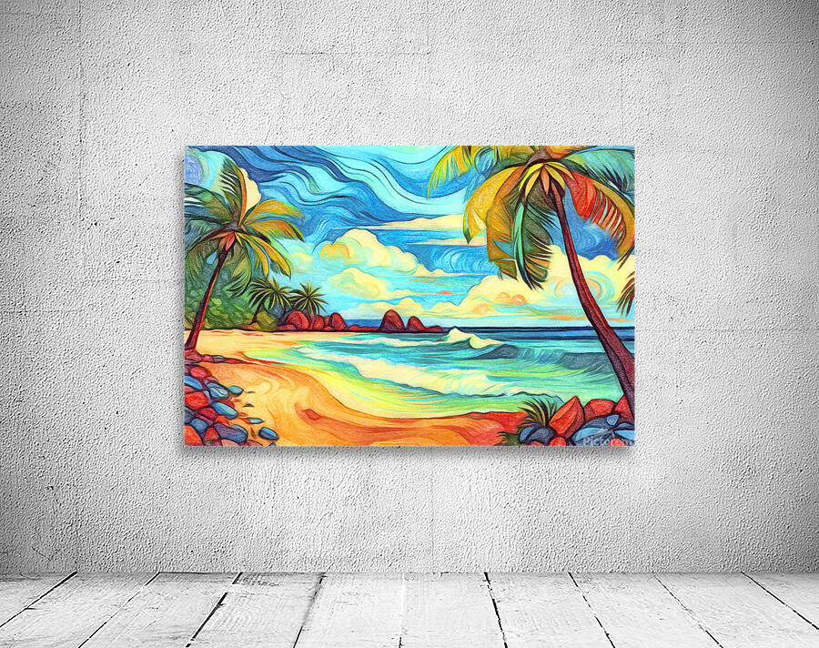 Tropical Beach with Palm Trees Golden Sand and Ocean Wall Preview