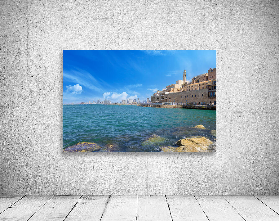 Israel view of Tel Aviv shore sea shoreline and Namal Yafo historic Old Jaffa port Wall Preview