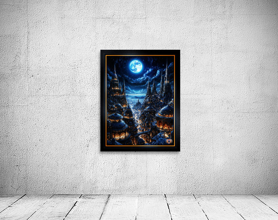 The Epic Fantasy City Known As The Deblan Metropolis Under a Full Moon Breathtaking AI Concept Art by Xzendor7 Wall Preview