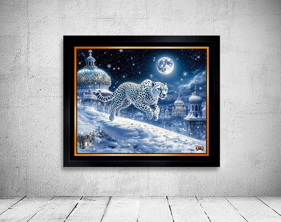 Mystical White Cheetah Traversing An Enchanting Moonlit Winter Cityscape Captivating AI Concept Art by Xzendor7 by xzendor7