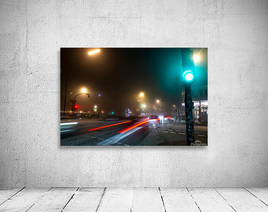 Long exposure night shot of a lit up streetcorner in Hamburg Altona Wall Preview