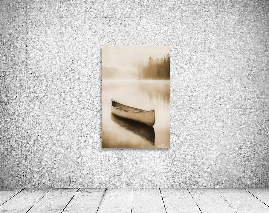 Tranquil Lake and Canoe Sepia Wall Preview