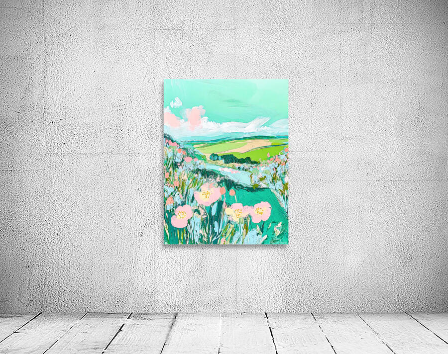 Cool Green Landscape with Flowers Wall Preview