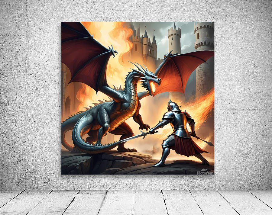 Epic Dragon Battle - Fantasy Art Illustration Wall Preview