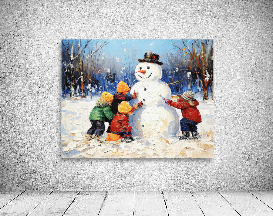 Youngsters Building a Snowman Wall Preview