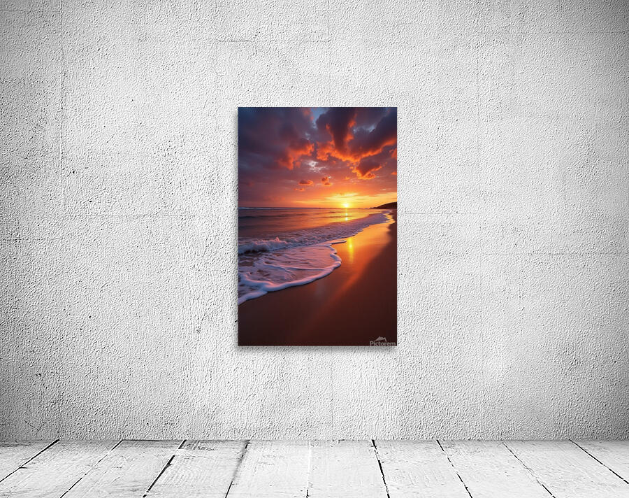 Radiant Ocean Sunset – Serene Waves and Fiery Sky Wall Preview