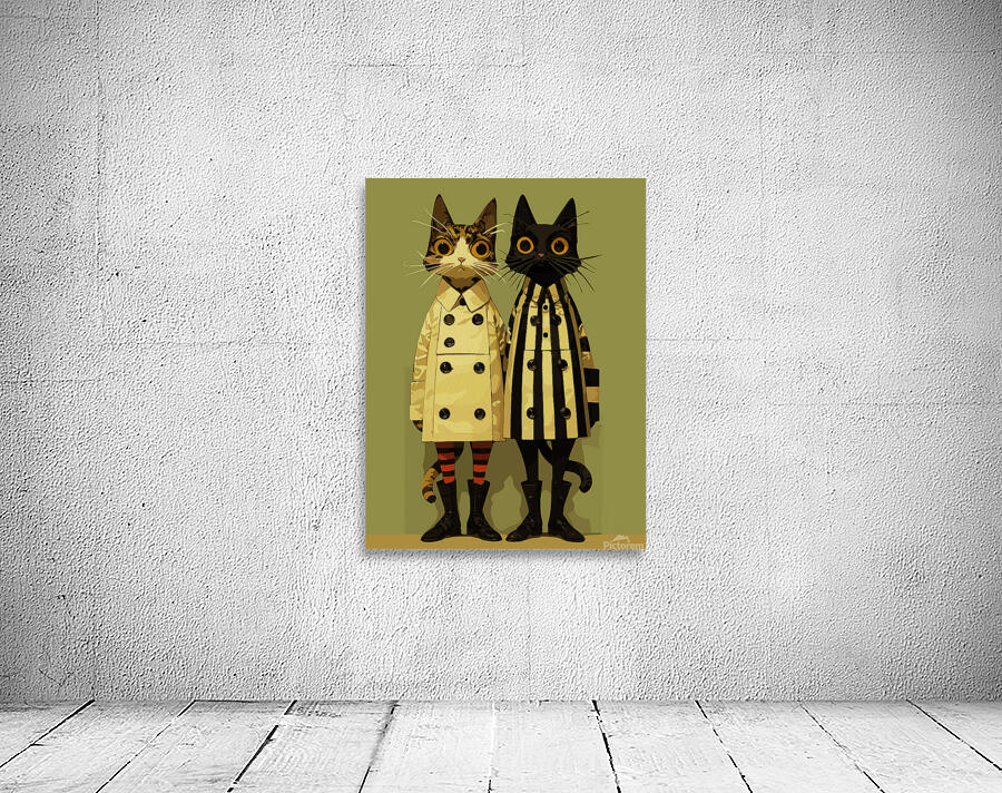 Fashion Felines Quirky Cat Art in Coats and Boots Wall Preview