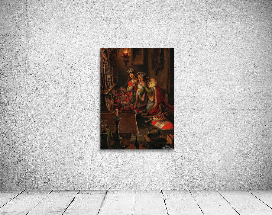 King Albert II and His Wife Elizabeth of Luxembourg in Prayer. On the Altar the Crowns of Bohemia and Hungary. As well as the Imperial Crown of the Holy Roman Empire [1820] by Karl Russ [1779–1843] Wall Preview
