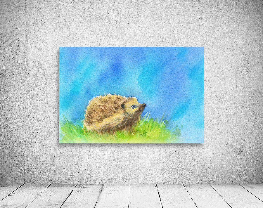 Hedgehog in spring watercolor painting Wall Preview
