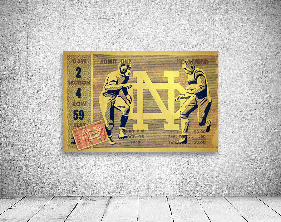 1947 Notre Dame Football Ticket Remix II by Row One Brand
