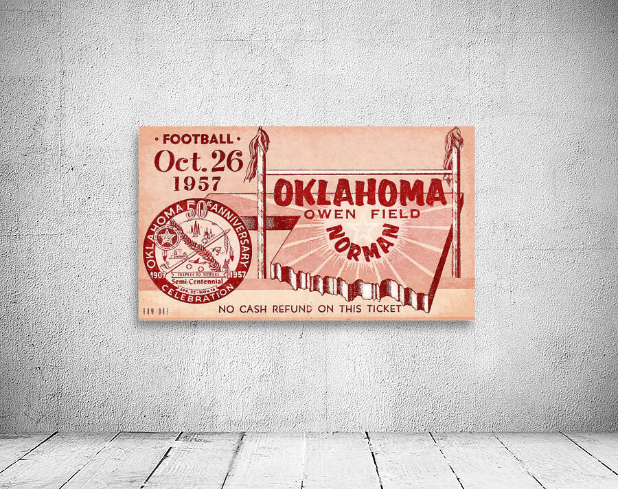 1957 Oklahoma Sooners Football Ticket Remix Art by Row One Brand