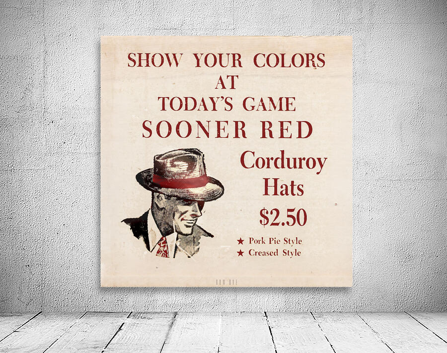 1950s Sooner Red Corduroy Hats Ad by Row One Brand