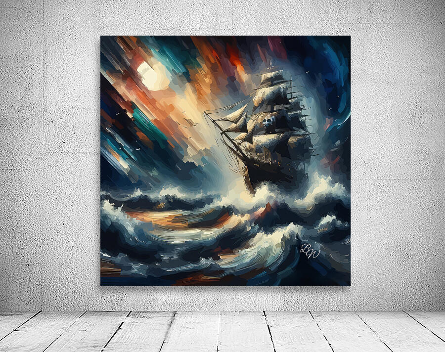 Pirate Ship On a Rough Sea at Night 2 Wall Preview