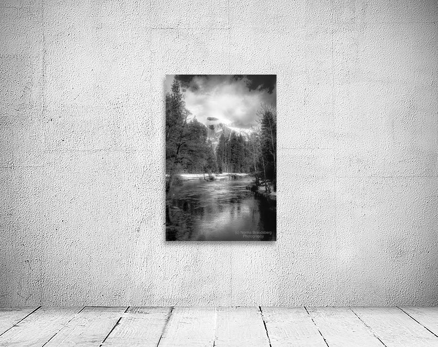 Illuminated  Vertical Yosemite Half Dome in Black and White Wall Preview