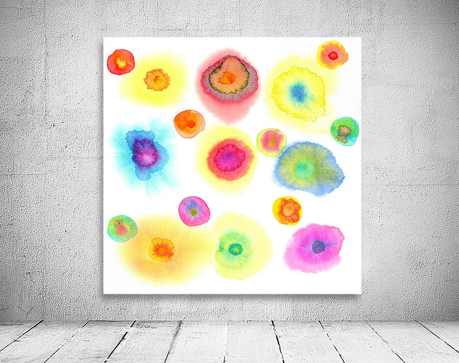Colorful dots floating watercolor painting Wall Preview