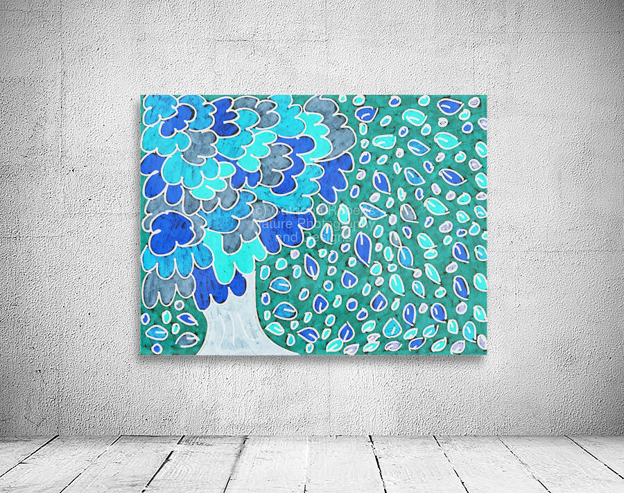Abstract Blue Oak with Falling Leaves Wall Preview