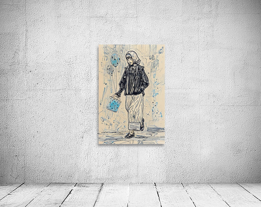 ArtXcl 048 woman walk balloons drawing Wall Preview