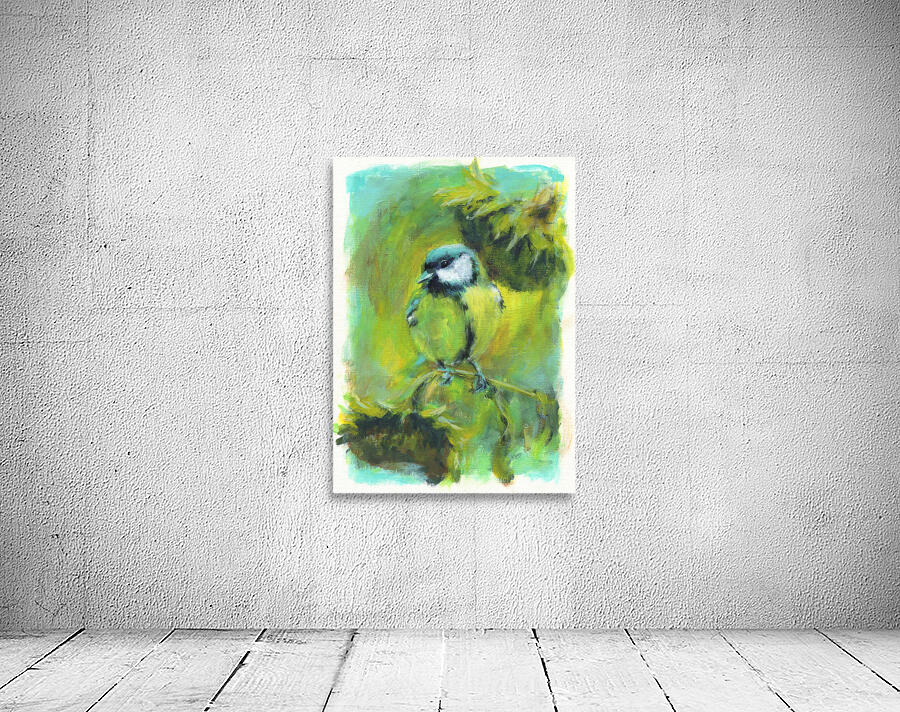 Great tit with sunflowers acrylic painting  Wall Preview