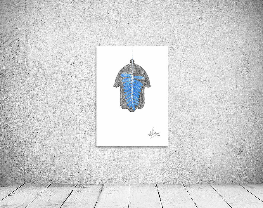 Hamsa Mircro-Blessing with a Blue Fern Monoprint Wall Preview