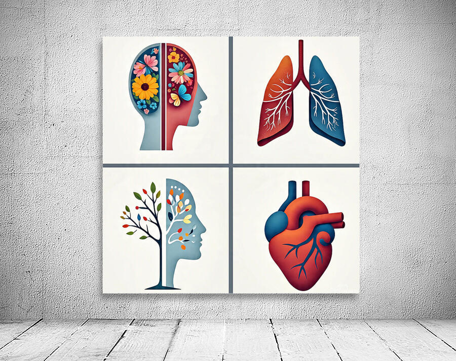 Medical Illustration of Brain and Heart – Clinic Wall Art Wall Preview