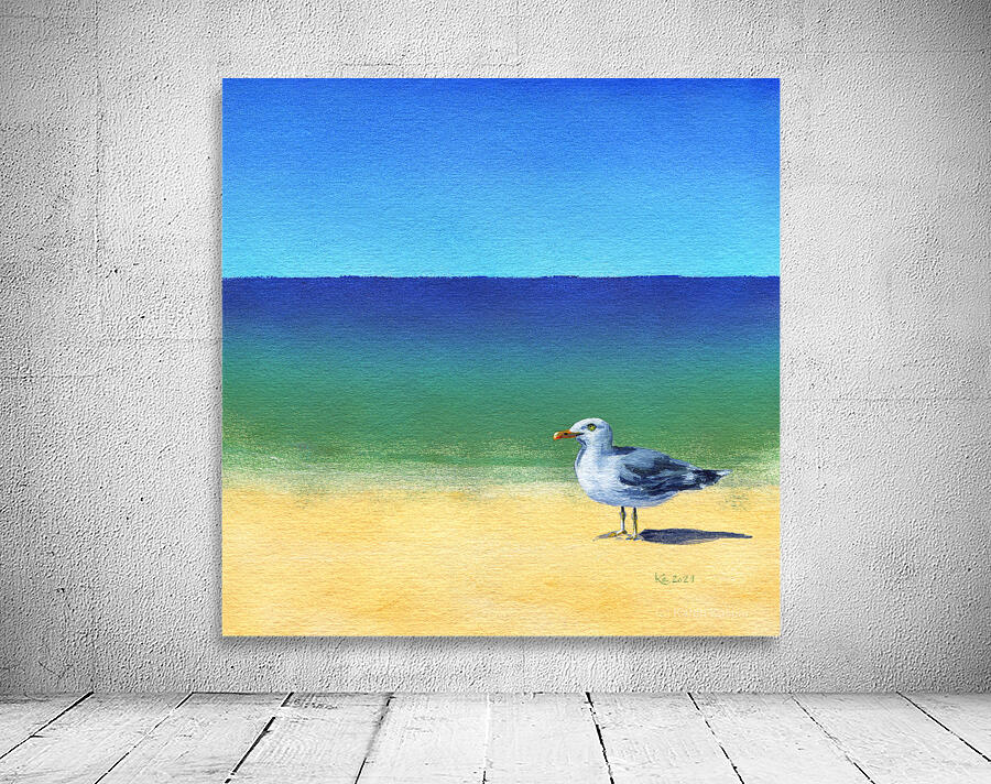 Seagull at the beach acrylic painting  Wall Preview