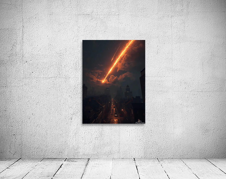 Burning Meteor Over the City – Dramatic Night Sky Art Wall Preview