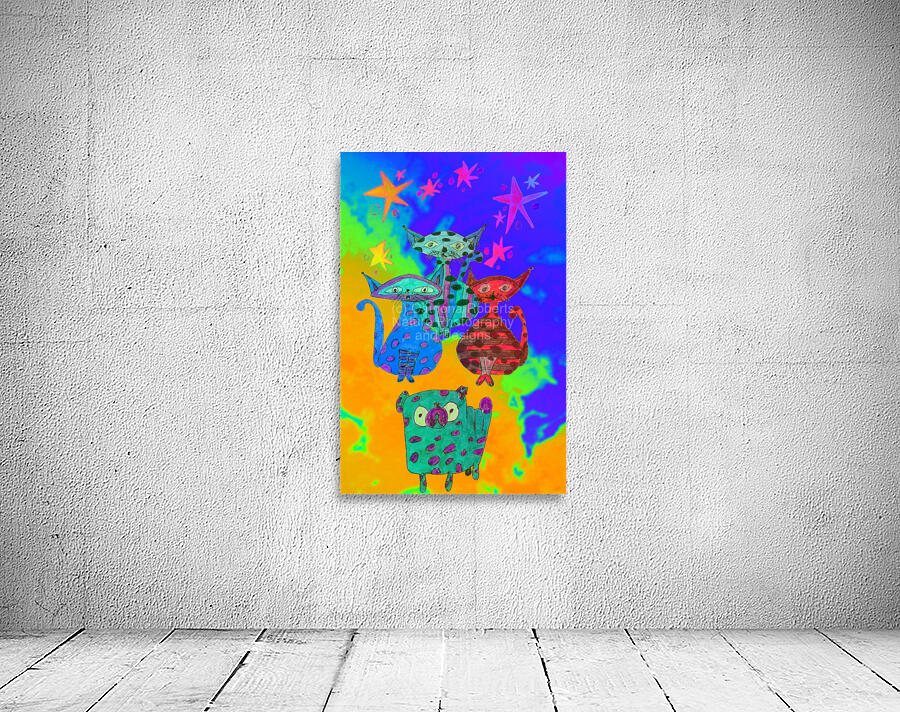 Abstract Cats Pug and Stars Wall Preview