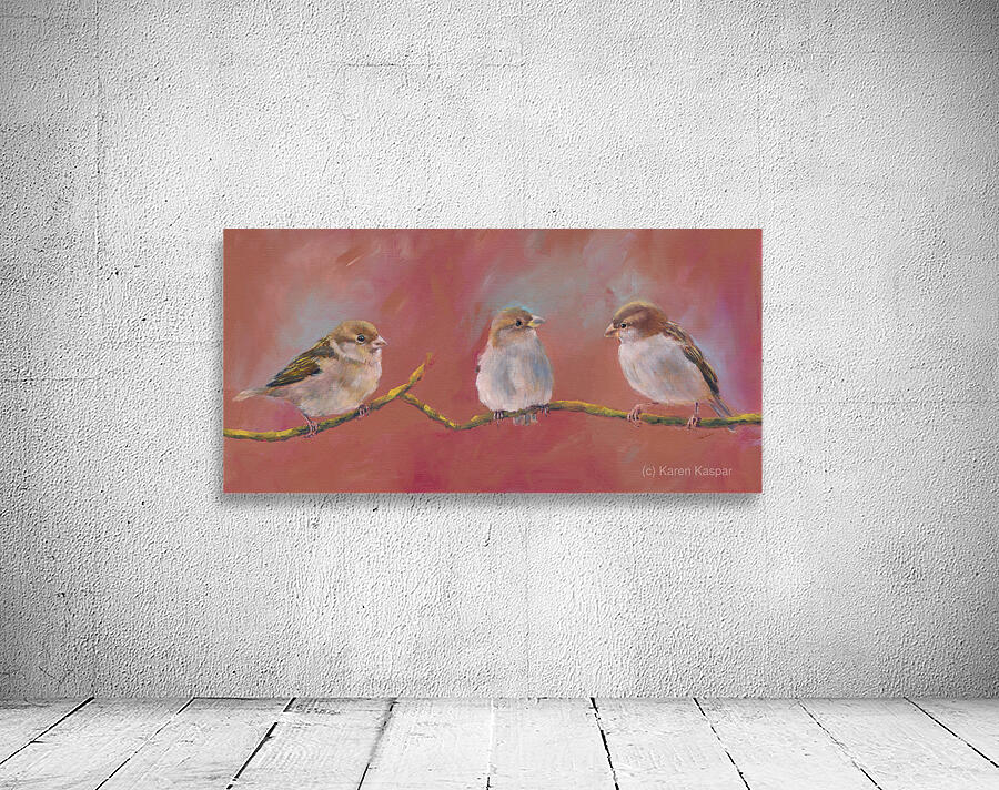 Three sparrows on a branch Wall Preview