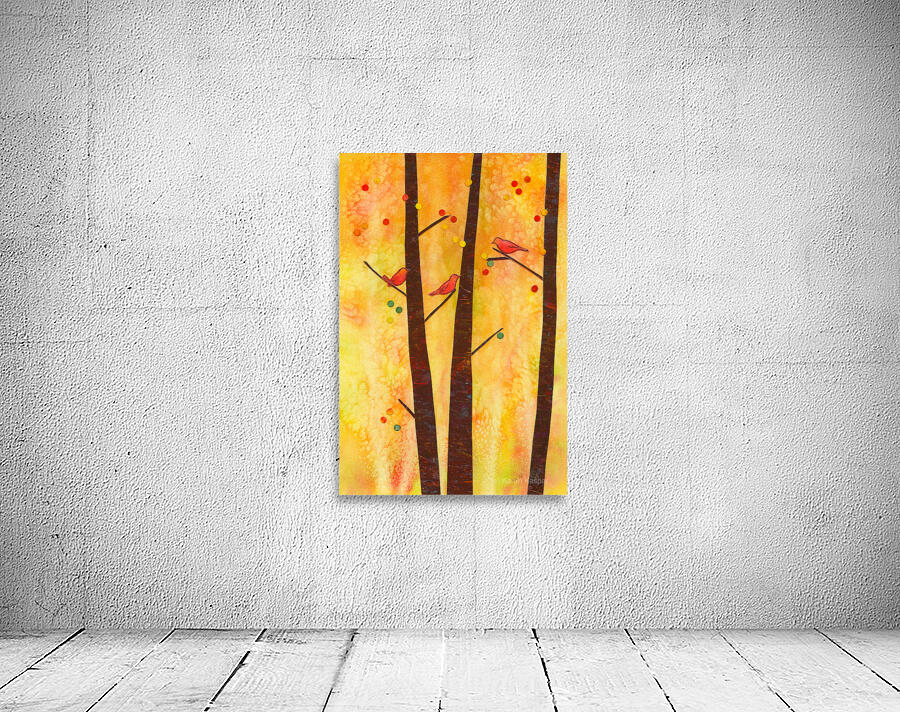 Birds in an autumn forest paper collage Wall Preview