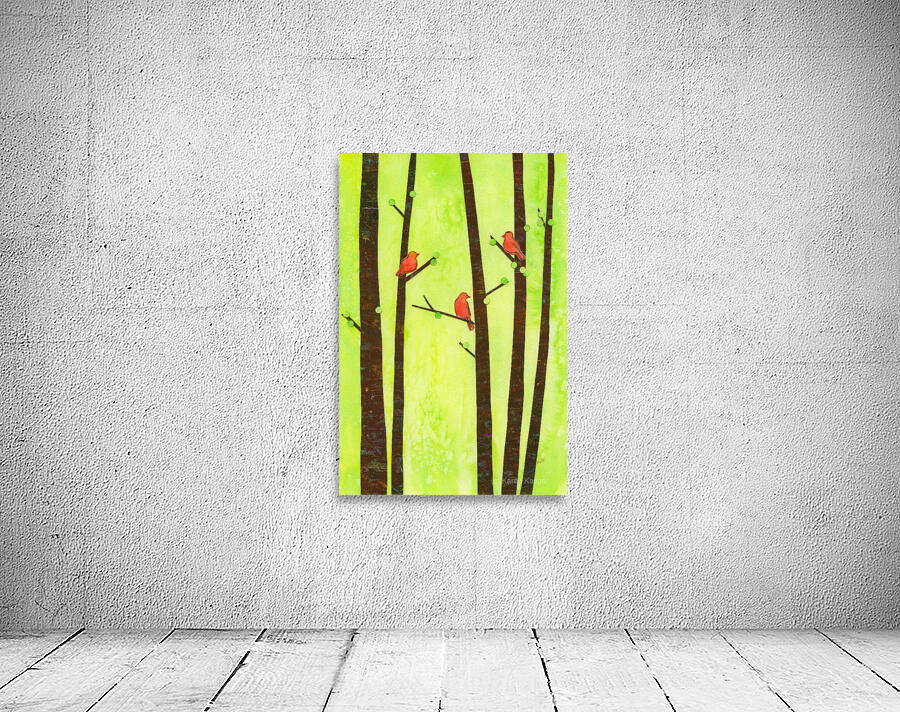 Birds in a spring forest paper collage Wall Preview