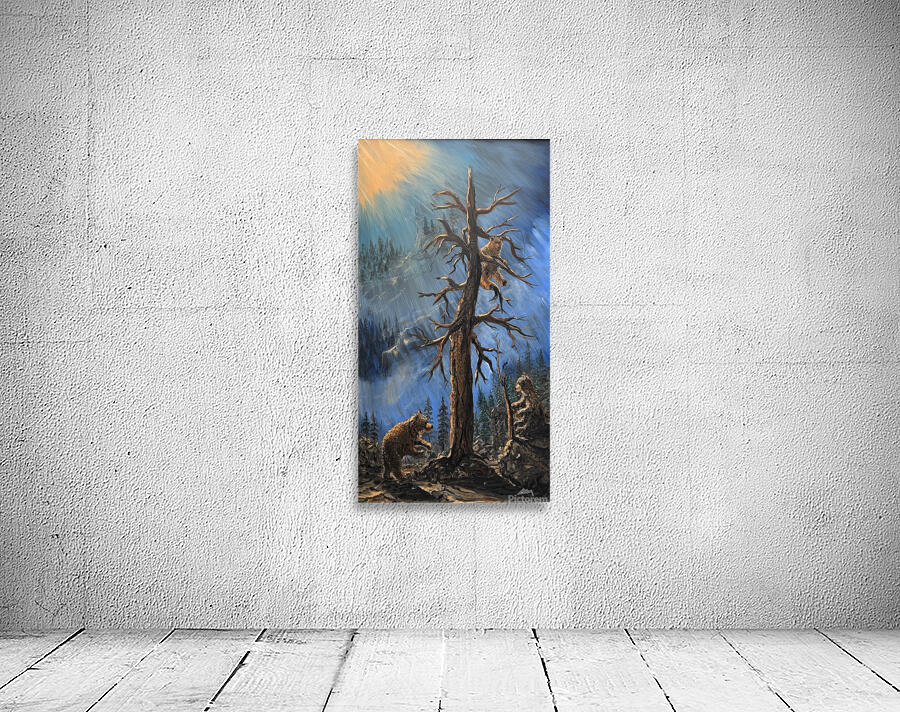 IMG 4215  Three bears playing in a tall pine tree Wall Preview