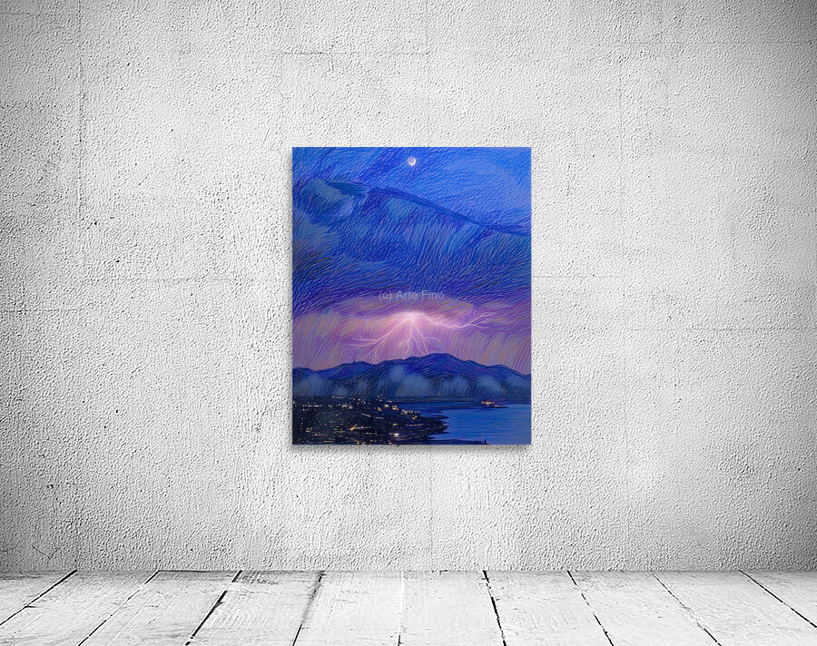 ArtXcl 227 lake lightning night sketch style Wall Preview