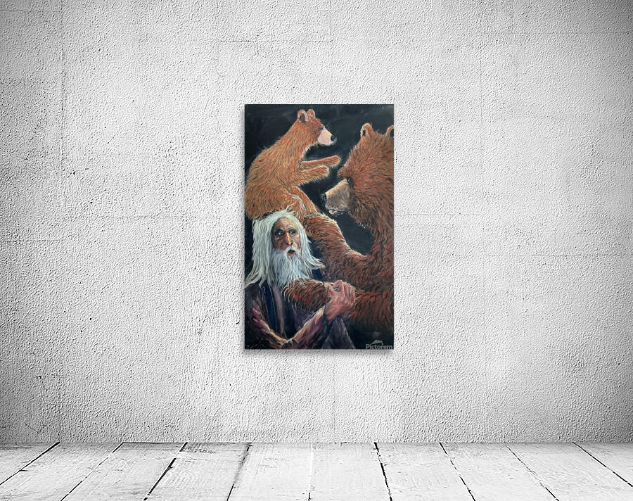 IMG 0147 mountain man and grizzly bear cub on his head Wall Preview