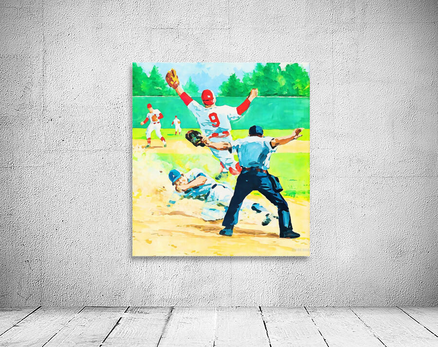 safe at home watercolor baseball art Wall Preview