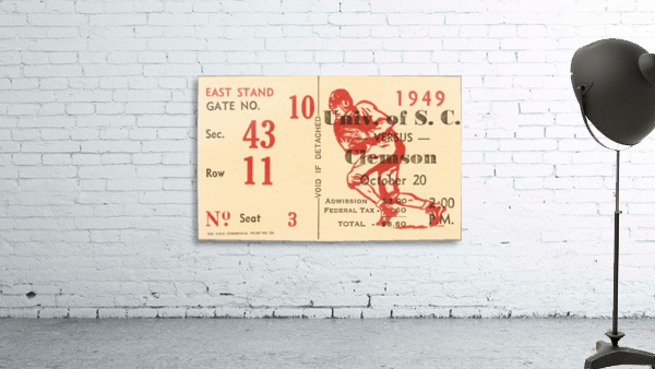 1949 south carolina gamecocks palmetto bowl ticket stub wall art metal sign wood prints Wall Preview