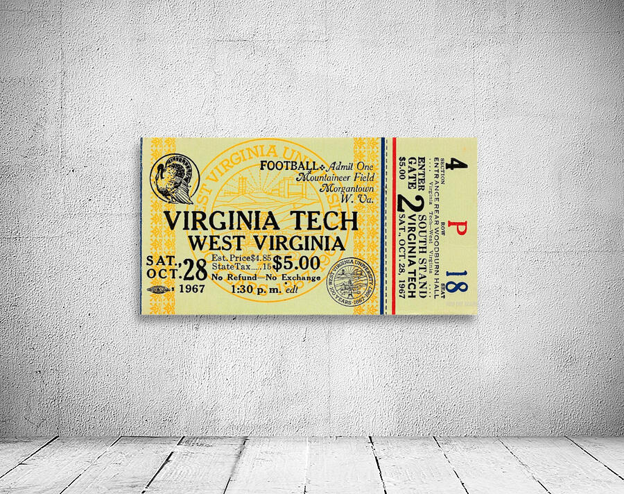 1967 west virginia university football ticket stub poster wall art Wall Preview