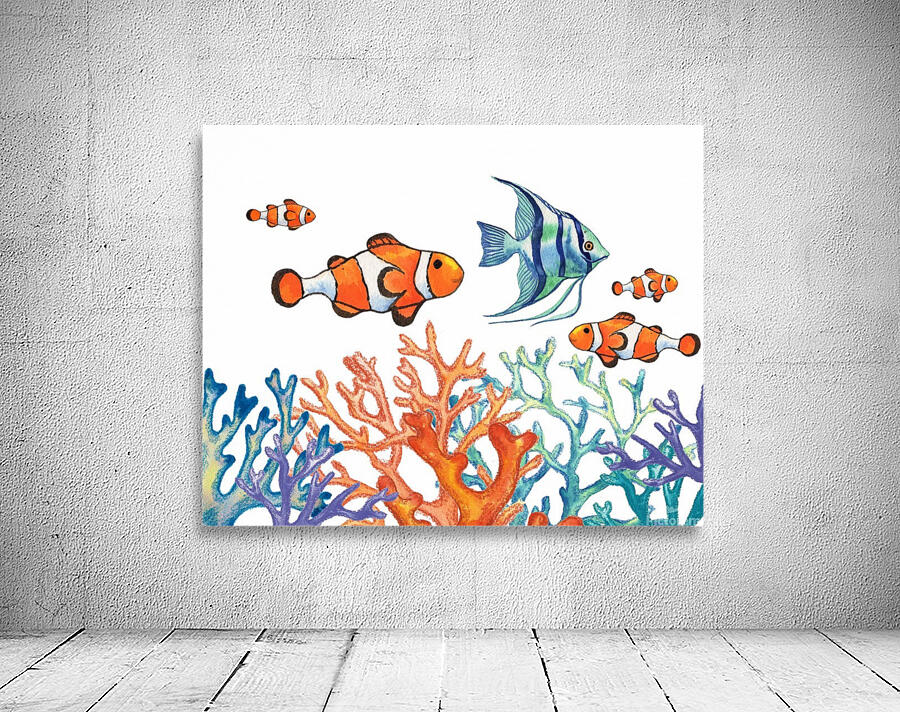Angel Fish and Clown Fish In Coral Reef Watercolor  by Irina Sztukowski