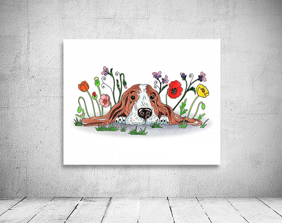 Super Sweet Cute Basset Poppy With Poppies Watercolor by Irina Sztukowski