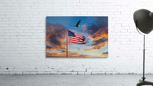 American Flag on Old Flagpole at Sunset with Eagle Wall Preview