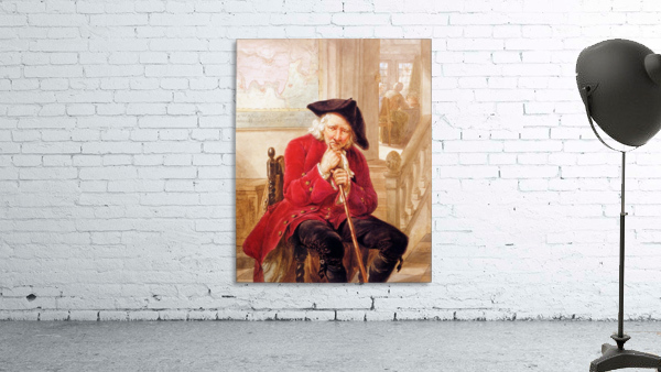 Sitting old man waiting in hall Wall Preview