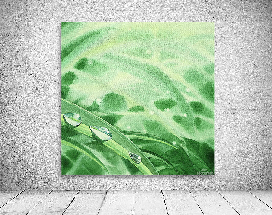 Dew Drops On Green Leaves Watercolor  by Irina Sztukowski