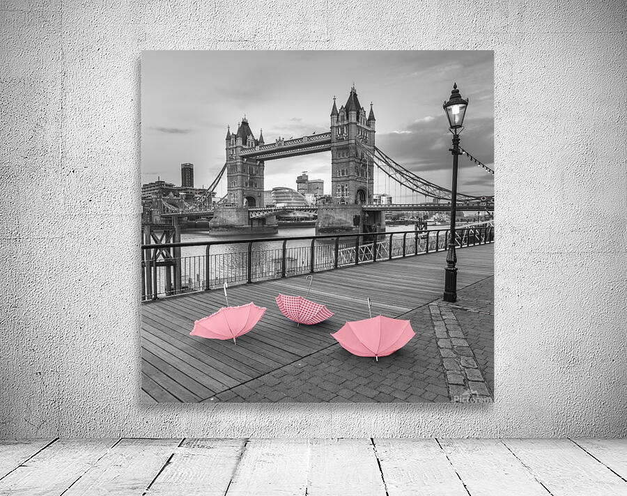 Pink umbrellas at Tower bridge, London, UK by Assaf Frank