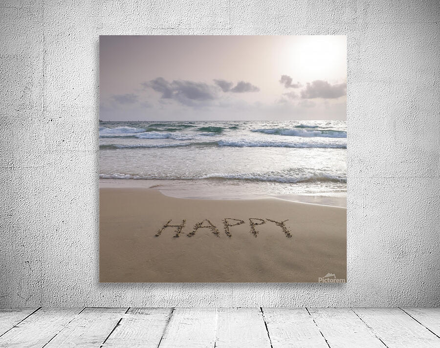 Sand writing - Word Happy written on beach by Assaf Frank