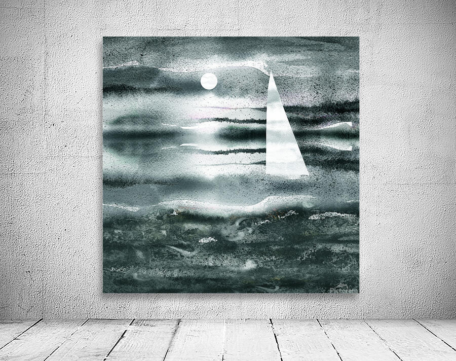 Beach House Art Sailboat At The Ocean Shore Seascape Painting XI by Irina Sztukowski
